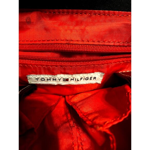Tommy Hilfiger Womens Black Canvas Bag With Red Interior & Leather Handles - Picture 3 of 5